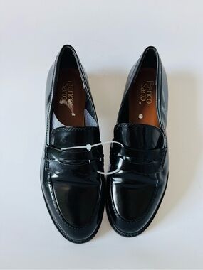 Franco Sarto Black Patent Loafers with Penny Strap